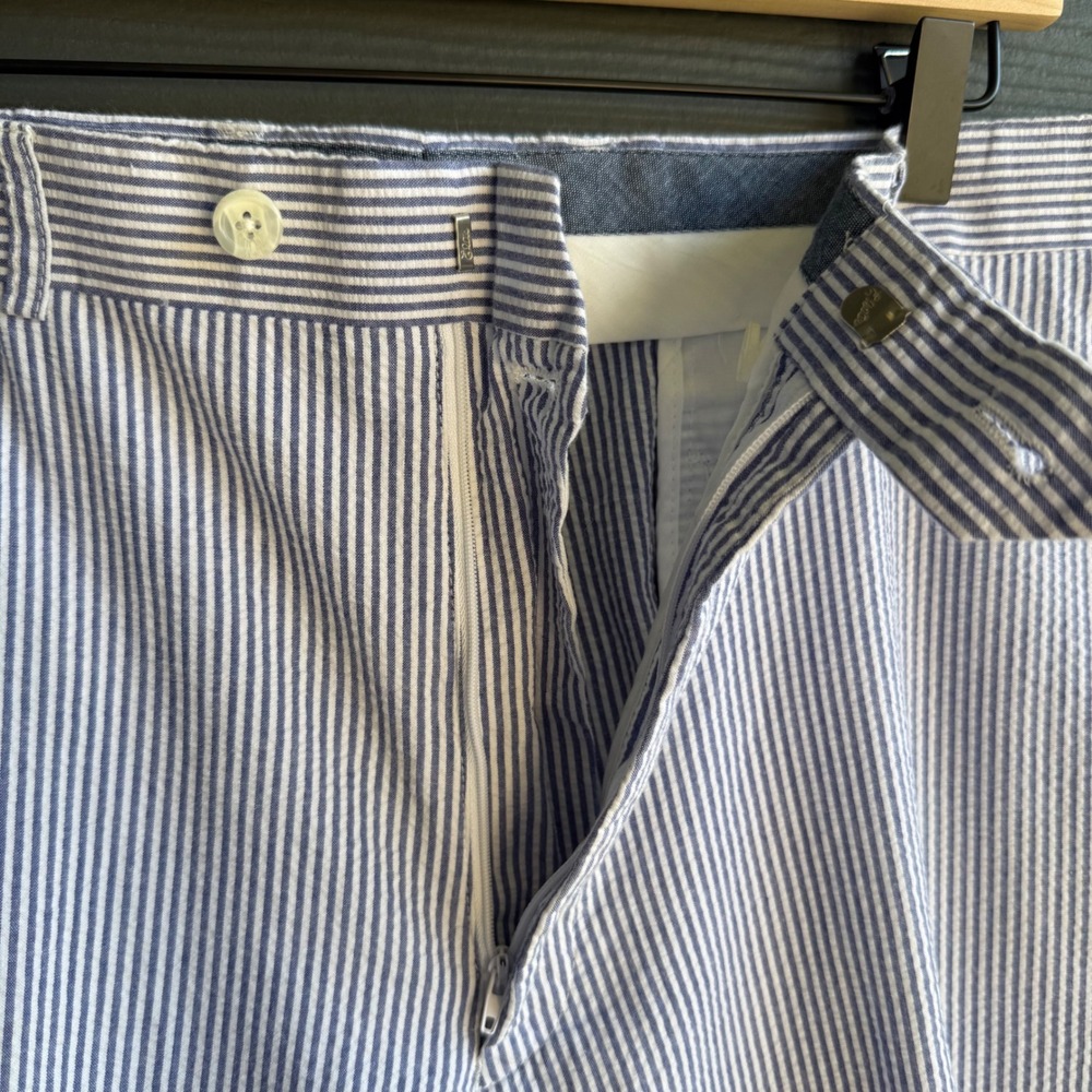 Alan Flusser Seersucker Cotton Dress Pants Blue White Stripe 40x32 - Picture 5 of 8